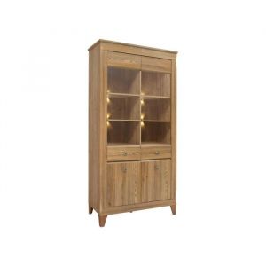 Vitrine &agrave; 4 portes avec &eacute;clairage LED coloris M&eacute;l&egrave;ze dor&eacute; - Longueur 102 x Profondeur 47 x Hauteur 202 cm