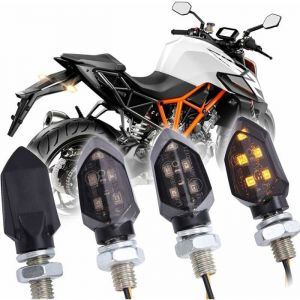 4pcs Mini LED Clignotants Moto Lumières Lampe Étanche Homologué Indicateurs Avant Arrière Universel 12V Compatible avec Harley Ka