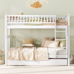 90*200cm Lits superpos&eacute;s Lits denfant Lits triples Lits superpos&eacute;s avec lit gigogne Garde-corps haut Escalier stable Blanc