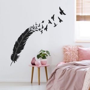 Sticker Mural - Lumal&eacute;a - Plume Oiseaux - Noir - 17x56.1 cm