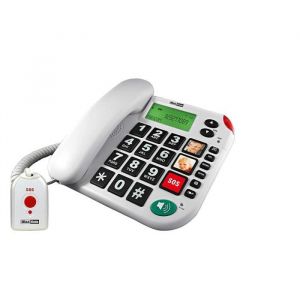 T&eacute;l&eacute;phone filaire MAXCOM KXT481 - Grosses touches et images - Bouton SOS - Blanc