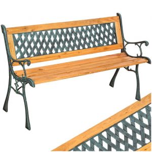 Banc dext&eacute;rieur - TECTAKE - Banc de jardin TAMARA 2 places en bois naturel laqu&eacute; et fonte 128 x 51 x 73 cm - Marron