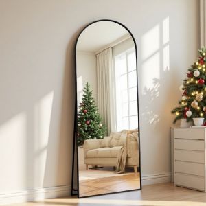 Miroir Arc M&eacute;tal 164 x54 cm Miroir Pleine Longueur avec Cadre et Structure Verre Tremp&eacute; Bomb&eacute; Grand Miroir Cosm&eacute;tique Noir