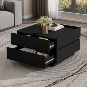 Table Basse Salon Carré avec 2 Tiroirs et Table pivotante à 360°Table dappoint Design Moderne 60x60x38cm Noir