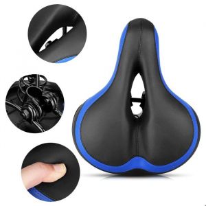 Selle Velo Ultra ConfortableSelle de V&eacute;lo Gel ErgonomiqueDouble Ressortconfortable Extra Large avec trou pour VTT bleunoir
