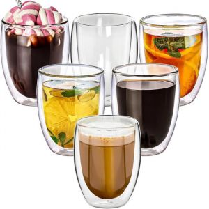 6pcs Tasse &agrave; Expresso &agrave; Double Paroi Tasse A Cafe Tasse Double Paroi 350ml Tasses &agrave; Moka Verres Thermiques &agrave; Effet Flottant