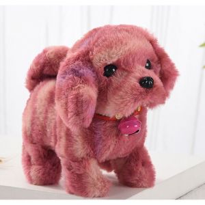 Jouet Interactif Chien avec Clochette Peluche Interactive Marche Aboie et Remue la Queue Chien Peluche Rouge Tie-Dye