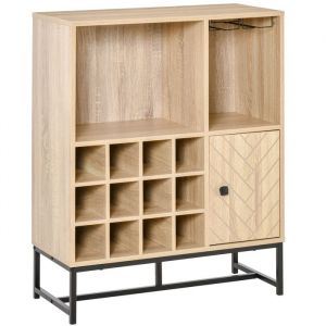 HOMCOM Meuble de rangement style industriel casier à bouteilles support verres à vin niche placard motif chevron métal noir