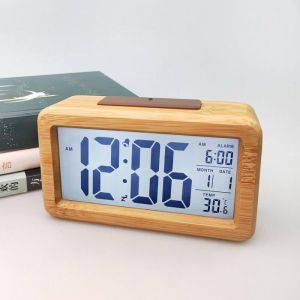 R&eacute;veil Radio Bois Vintage Horloge &Eacute;lectronique en Bois Massif avec Lumi&egrave;re R&eacute;veil Intelligent pour Chambre