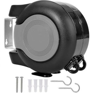 &Eacute;tendoir &agrave; linge extensible noir - 2 x 15 m&egrave;tres - Syst&egrave;me denrouleur et tension automatique - Usage int&eacute;rieur et ext&eacute;rieur