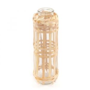 Vase en osier beige torsadé en cristal Vase décoratif en verre gaufré Vase en verre transparent Boho 25 cm 2759339CLM