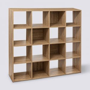 Etagère, bibliothèque avec 16 cases en bois coloris naturel - Longueur 135,5  x Profondeur 32 x Hauteur 135,5 cm