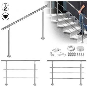 HENGMEI 80cm Main courante murale Garde-corps en acier inoxydable Baguettes terrasse Kit Escaliers pour balustrade 0 poteaux