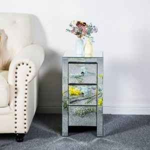 Tables de chevet Miroir-Table de nuit en Verre avec 3 tiroirs-30 x 30 x 60cm-Argent