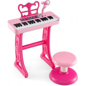 GOPLUS Piano Enfant à 37 Touches avec Pupitre et Tabouret Max.50KG Jouet Clavier de Piano avec Microphone Ajustable Rose