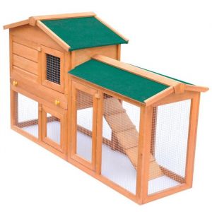 Clapier dextérieur avec 2 Etages Bois Brun 145x45x85 cm Cage à Lapins Multiples Utilisations Maison Lapin Enclos
