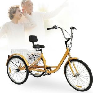 24 Vélo Adulte Tricycle 6 Vitesse 3 Roues Adulte Vélo Tricycle avec Panier + Dossier