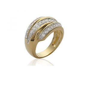 Bague Large Rangs ZIRCONIUM En Plaqué or 18 Carats 750/000 - Qualité Bijouterie