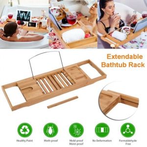 Pont de baignoire - Bambou - 70cm-105cm - Support de livre - &Eacute;tag&egrave;re de baignoire - Accessoire de salle de bain
