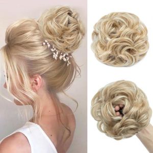 HENF-Postiche Cheveux Naturel 55g Bouclé Postiche Chignon Blond doré/blond Grand Chignon Postiche Cheveux Extensions de