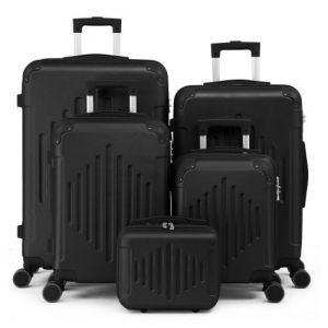 ALIGHTUP - Set de Valises - Lot de 5 Valises à roulettes - Rayures en diamant - Noir