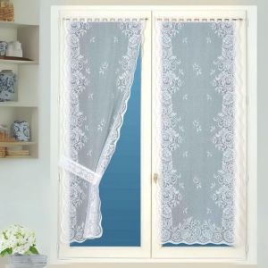 Paire de Rideaux Bonne Femme  - Effet Dentel&eacute; avec Embrasses Blanc 60x160 cm
