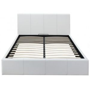 Lit coffre 2 places 160x200 cm BASTIEN simili cuir Blanc