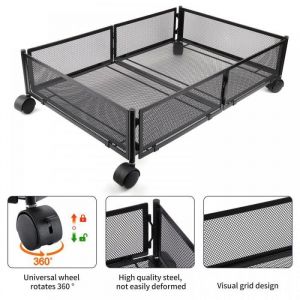 Rangement sous Lit - XJING - Bo&icirc;te de rangement Noir - Fer - Support de rangement avec Roulettes - 60*40*17cm