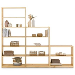 Etag&egrave;re Escalier MELLY H 240 cm en Bois Massif Coloris Naturel Biblioth&egrave;que Sous-Pente Rangement Ouvert sur Pied