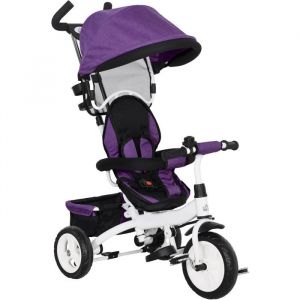 Tricycle Evolutif Enfant Violet pour 10 Mois &agrave; 5 Ans V&eacute;lo Poussette Enfant 6 en 1 avec Si&egrave;ge R&eacute;versible Pare Soleil Et P&eacute;dale