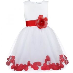 iixpin Enfant Fille Robe Cérémonie Soirée Pétale Noeud Papillon Tutu Robe Princesse 2-14 Ans Rouge