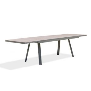 Table de jardin STOCKHOLM (200/300x96 cm) en aluminium et c&eacute;ramique avec rallonge int&eacute;gr&eacute;e - GRIS ANTHRACITE