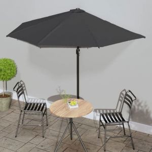 Parasol de Patio avec Mât en Aluminium Anthracite 300x150 cm Forme demi-ronde Parasol de Balcon Mécanisme à Manivelle