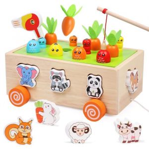 Jouet Montessori Ferme en Bois 7 en 1 - Jeu &Eacute;ducatif avec Voiture & Animaux Cadeau B&eacute;b&eacute; 1 2 3 Ans Fille Gar&ccedil;on