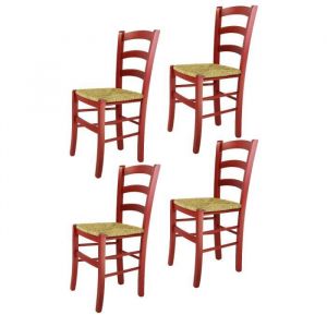 Tommychairs - Set 4 chaises cuisine VENEZIA, rubuste structure en bois de hêtre peindré en aniline couleur rouge et assise en