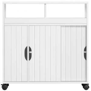 Yaheetech Armoire Salle de Bain avec Roulettes Portes Coulissantes Casiers Placard &Eacute;tag&egrave;re R&eacute;glable en Hauteur Blanc