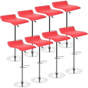 Lot de 8 Tabourets de Bar Carré Style Simple ROUGE Rotative à 360° sans Dossier Réglage en Hauteur 55-75 cm