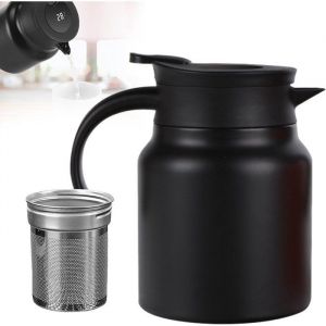 Théière - Théière avec filtre - Thermos à double paroi sous vide - Théière en acier inoxydable - noir