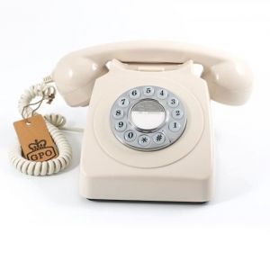 Téléphone fixe rétro bouton poussoir - GPO - 746 - Ivoire - Compatible box Internet - Sonnerie cloche