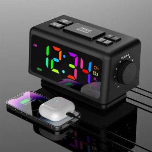 DRE-(Noir)Radio Reveil Digital R&eacute;veil Num&eacute;rique LED Horloge Digitale avec 2 Modes dAlarme Minuterie R&eacute;veil Digital avec Gra