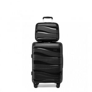 Kono Set de 2 Valise Cabine Rigide Valises de Voyage 55cm &agrave; 4 roulettes + Serrure TSA & Portable Vanity Case Noir