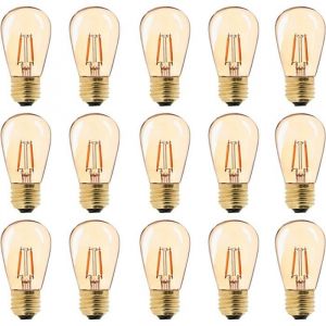LED E27 Vintage Ampoule Super Blanc Chaud 2200 K E27 Medium Base Ampoule Lampe de Chevet Dor&eacute; en Verre Non Dimable Lot de 15