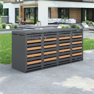 Abri De Poubelle Boîte À Déchets Extérieure 4 Conteneurs 120-240 L Porte Gris Foncé Cache Poubelle Aéré (Sans Seau)