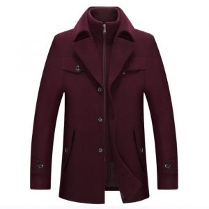 Manteau - Laine - Homme - &Eacute;pais - Double Col - Bordeaux - Chaud