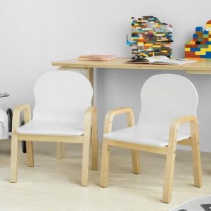 SoBuy Lot de 2 Chaises Enfant Réglables avec Dossier et Accoudoirs Bois de Bouleau Hauteur 23-35 cm KMB24-Wx2