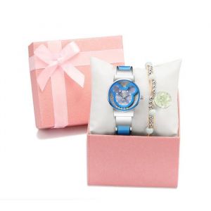 Coffret Montre Fille et Bracelet Fille - Cadeau pour enfants ado - Mickey cristal jolie quartz acier etanche bleu