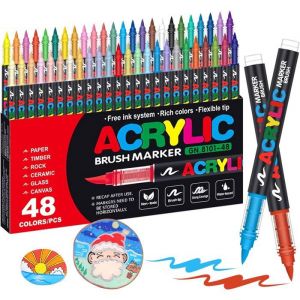 Feutre Acrylique -Feutres Coloriage Adulte -48 Couleurs -Acrylic Paint Markerspour Coloriage CalligraphieVerre Bois C&eacute;ramique