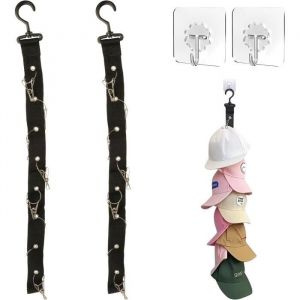 2Pcs Porte Casquette Pratique Rangement Casquette Range Casquette avec 16 Clips Support Casquette avec 2 Crochet Adhesif Mural
