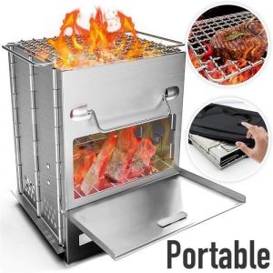 Poêle à bois en acier inoxydable pliable extérieur moins de fumée réchaud de camping de barbecue