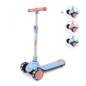 BremToy Trottinette pour Enfants 4 Hauteur Réglable 3 Roues LED élégantes Trottinette Pliante Charge Maximale 50 kg Bleu